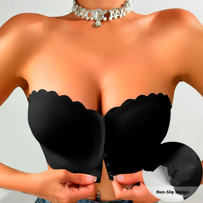 Sujetador sin tirantes con cierre frontal para mujer con push-up sin costuras